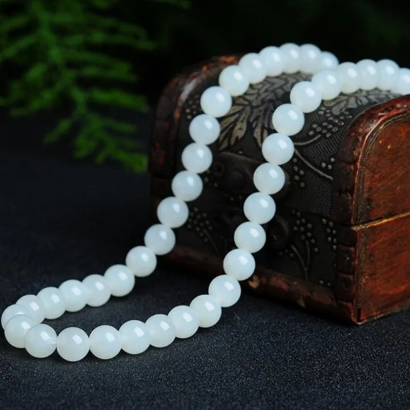 Ожерелье из белого нефрита кварцит круглые бусины Женское цепь на свитер