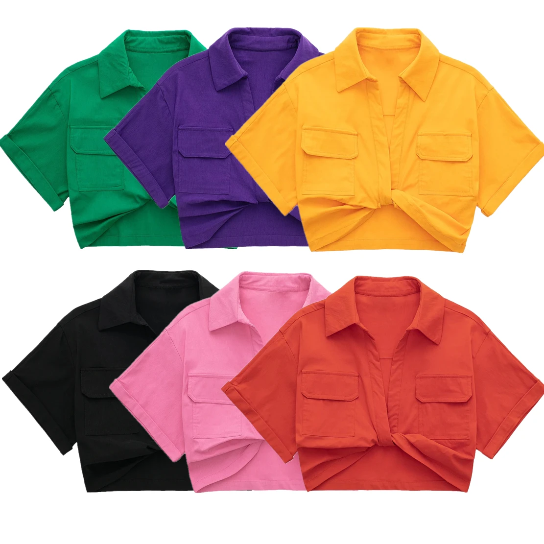 

Dave&Di Fashion Blouse Women High Street Retro Bow Colorful Bow Short Blouse Shirt Casual