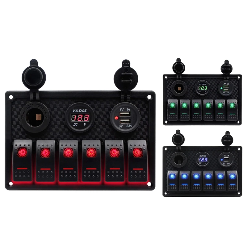 

6-клавишный водонепроницаемый кулисный переключатель для морской лодки со светодиодный Ной подсветкой для автомобилей, внедорожников, мор...