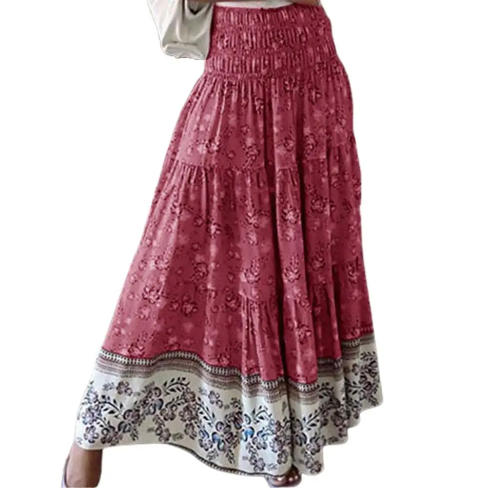 

Leisure Style Exquisite Workmanship Women Flower Ethnic Print Long Skirt for Outdoor