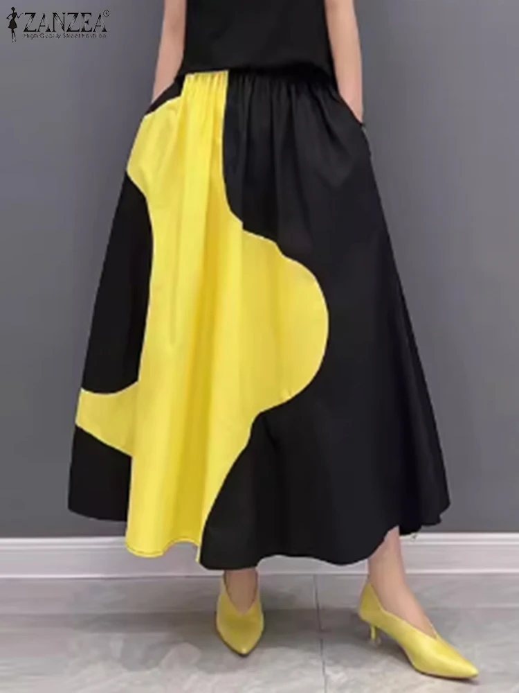 Осенняя модная Лоскутная юбка ZANZEA Корейская трапециевидная Женская макси с