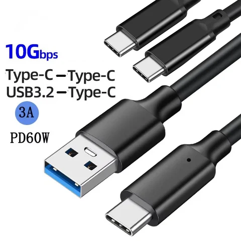 USB3.2 10 Гбит/с Тип C Кабель USB A к Type-C 3.2 Gen2 Кабель для передачи данных USB C SSD Кабель для жесткого диска 3A PD 60 Вт QC 3.0 Быстрая зарядка