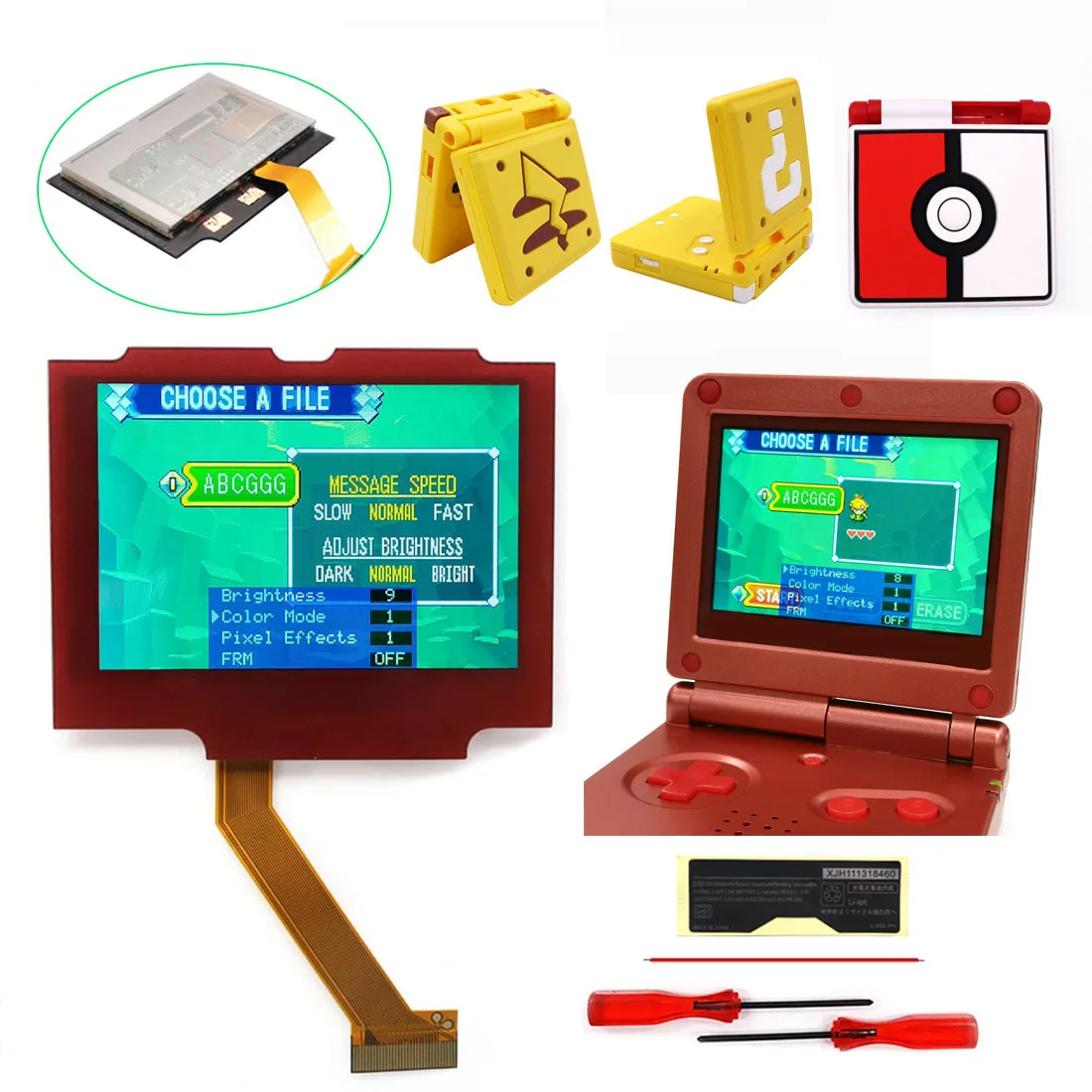 

Новинка 2023, комплект ЖК-экранов с ламинированной подсветкой V5 с красными линзами GBA SP IPS Drop in, для Gameboy Advance SP 3D, Корпус Корпуса