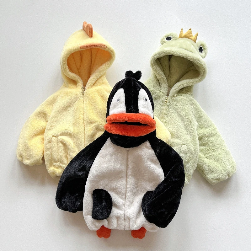 Пальто для девочек плюшевое детское меховое пальто с изображением пингвина