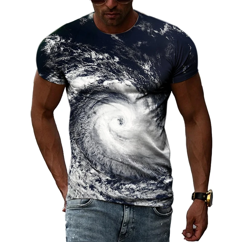 

Summer Fashion Tornado Graphic T Shirts Men Casual Natural Climate Pattern Printed Original Round Neck Short Sleeve Tee Tops