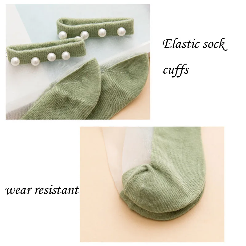 Fashion Pearl Crystal Silk Ankle Sock Female Breathable Thin Summer Korean Style Invisible Socks Casual Socks for Women Girls