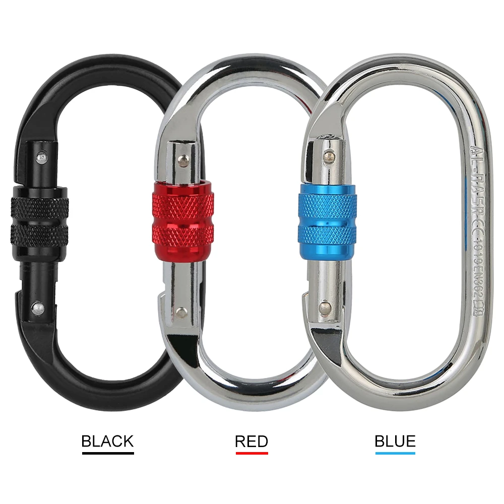 

25KN Professional Climbing Carabiner Screw Locking Gate Carabiner Heavy Duty O-shape Steel Climbing Buckle Climbing Accessories