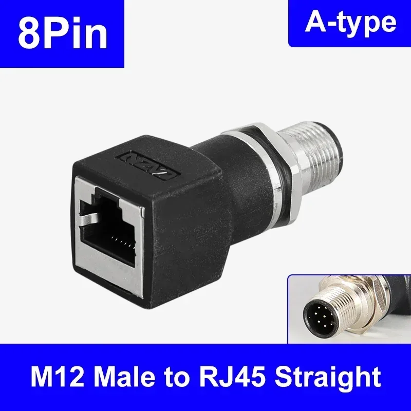 

M12 8-контактный разъем A-типа к адаптеру RJ45 Водонепроницаемый IP67 Ethernet M12 4-контактный D-код «папа/гнездо» к разъему датчика RJ45 Промышленный