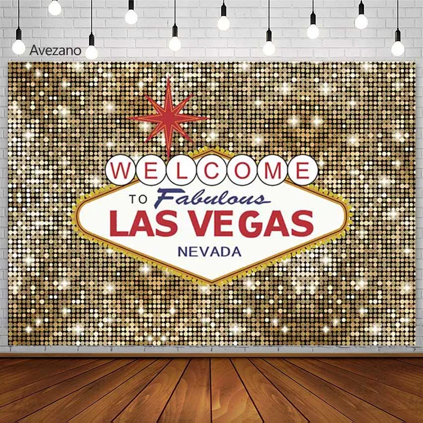 

Avezano Backdrop Las Vegas Theme Gold Glitter Adult Birthday Party Banner Backgrounds for Photography Photo Studio Photozone