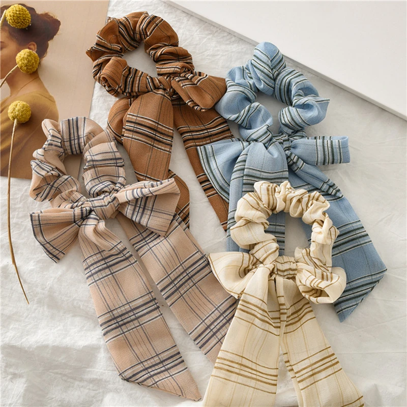 

2023 New Chiffon Ponytail Ribbon Shiny Star Bow Hair Scrunchies Knotted Bowknot Hair Ties Elastic Hair Band Hair Accessories