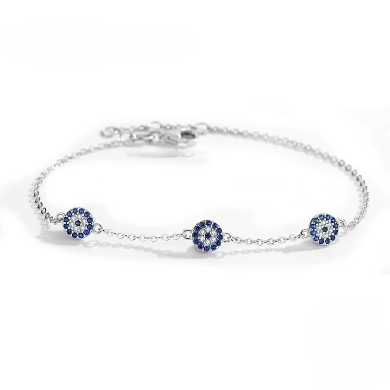 Фото Браслеты KALETINE Good Luck Evil Eye для женщин, браслет для пары из стерлингового серебра 925 пробы, синий круглый браслет с синим кристаллом CZ, ювелирные изделия №2