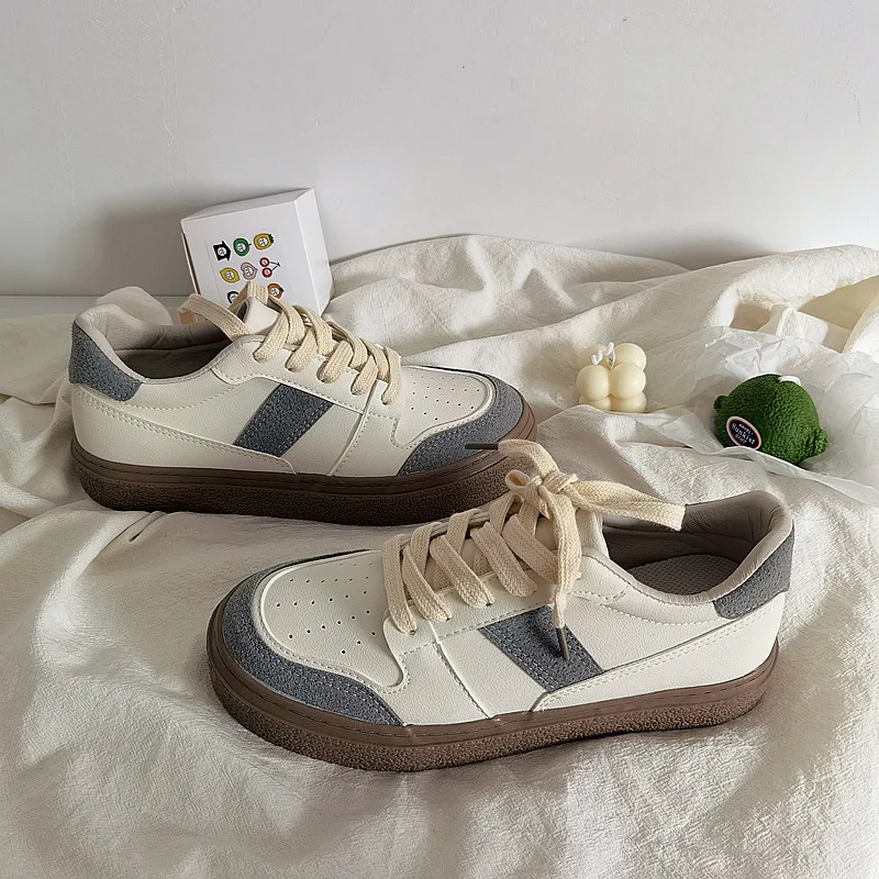 

Casual Sneakers Women Leather Lace-up Flat Shoes Round Toe Breathable Mixed Colors Fashion Spring Summer Ladies Shoes Handmade