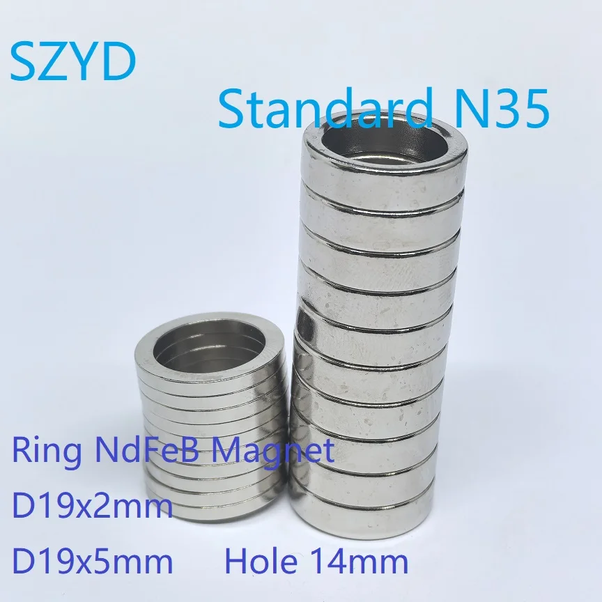 10 50 шт./лот стандартное кольцо N35 магнит NdFeB 19*2 19*5 отверстий M14 сильных