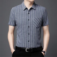 2022 summer striped short sleeved shirt for middle aged and young men lapel thin casual summer jacket for men