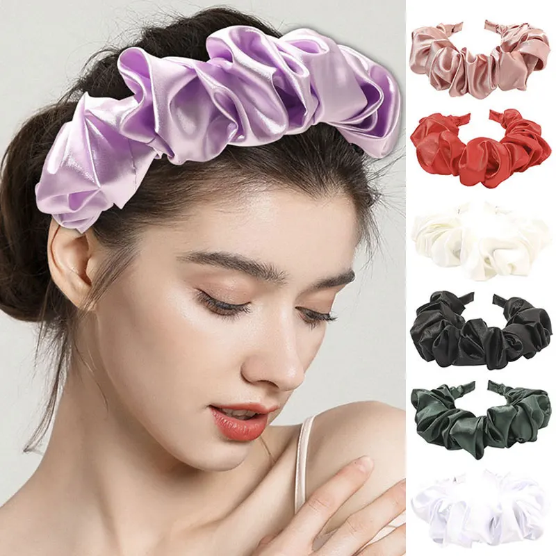 

Women Ruffled Satin Hair Hoop Imitation Silk Pleated Headband Solid Ruched Head Hoop Wrinkled Hair Bands Silky Hair Accessories