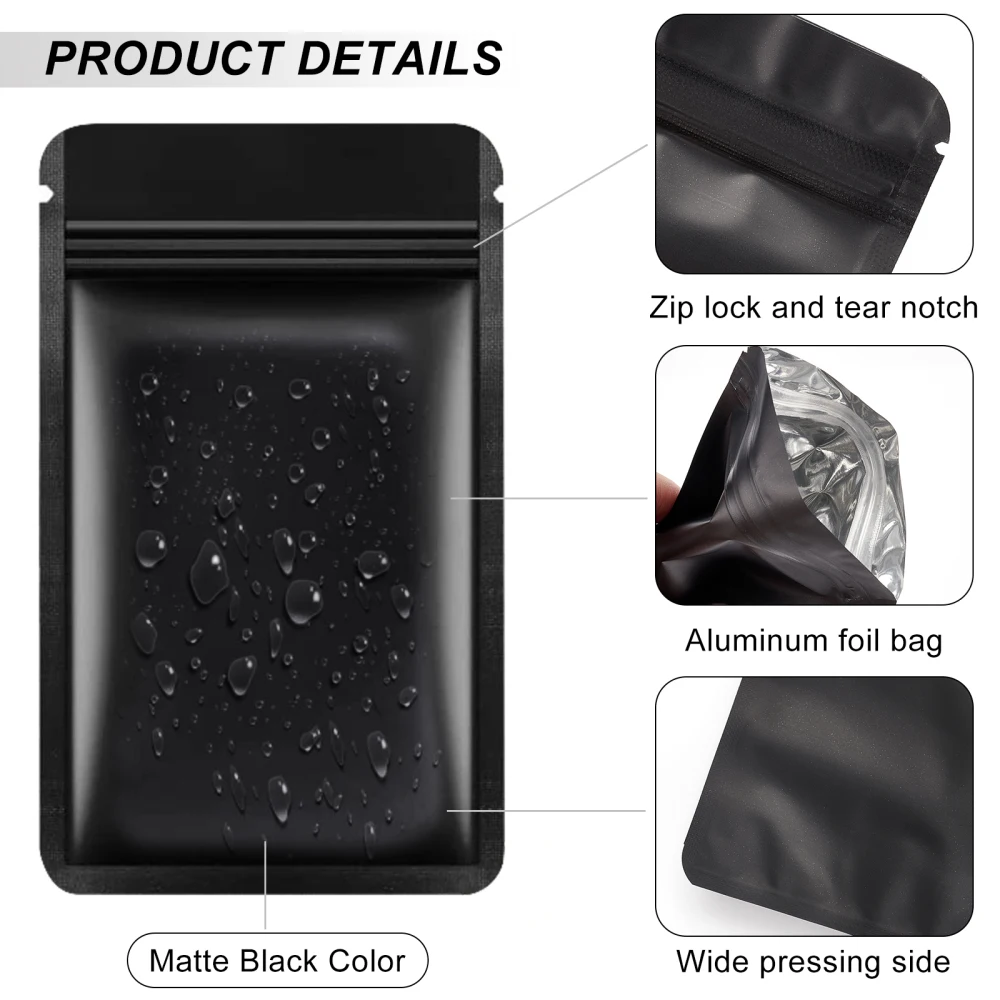 150Pcs Matte Black Zip Lock Bags PET Self-Seal Zipper Waterproof Resealable Bags for Jewelry Parts Package Storage Pouches