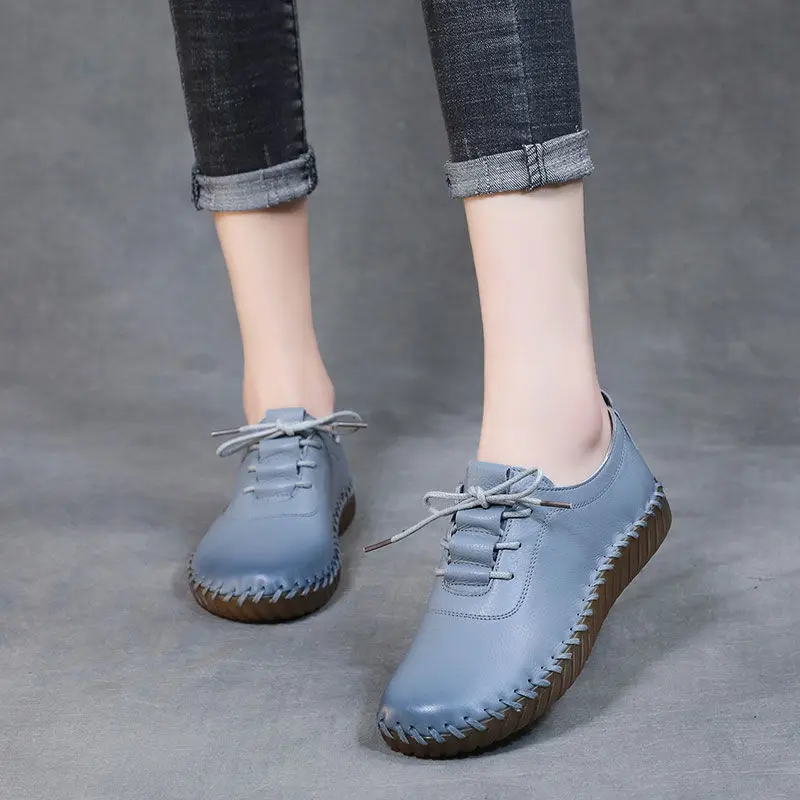 

2022 Size 35-43 Lace Up Loafers Women's Autumn Shoes Beige Flats Woman Ballet Shoes Ladies Soft Moccasins Female Driving Loafers