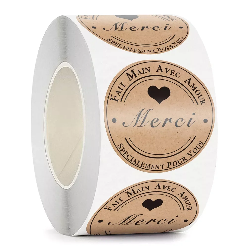 

50-500pcs French Vintage Kraft Paper Stickers Scrapbook Gift Stationery Label Stickers Handmade With Love Thank You sticker