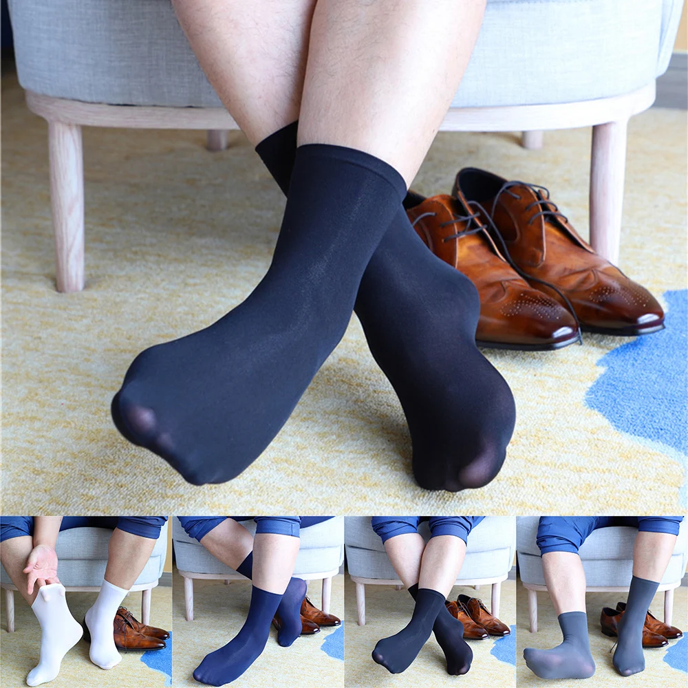 

Men's Thin Ice Stocks Summer Breathable Casual Socks Solid Color Elastic Ice Silk Cool Mid-tube Business Stockings