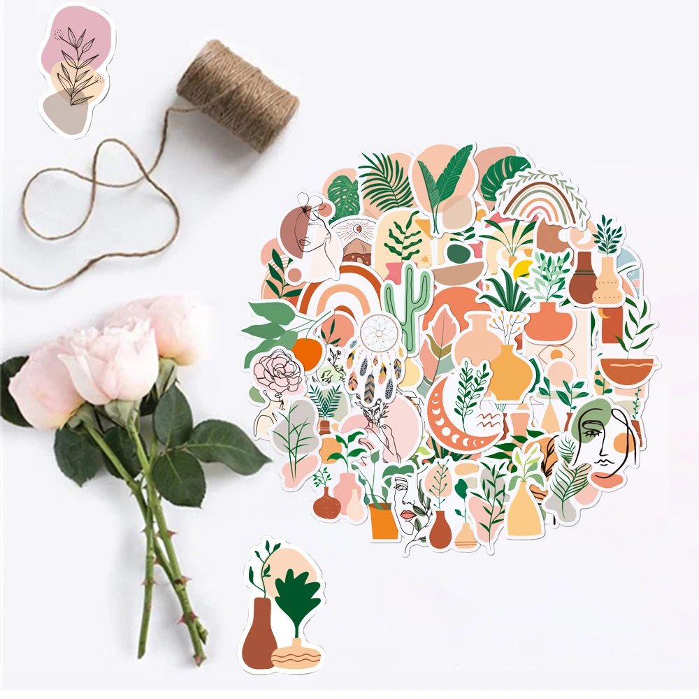 

50pcs Cartoon Bohemian Aesthetic Stickers Retro Graffiti Laptop Phone Scrapbooking Diary Decals Cute Art Sticker for Kids Girls