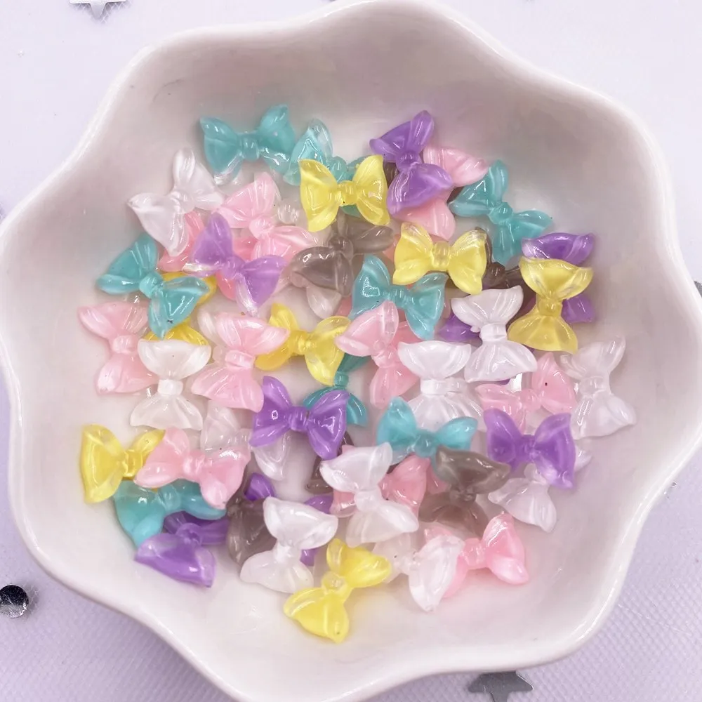 

8*10mm Shiny Jelly Colorful Mini Bow Nail Art 100PCS Gem Rhinestone Figurines Applique Scrapbook DIY Accessories Decor Craft OL6