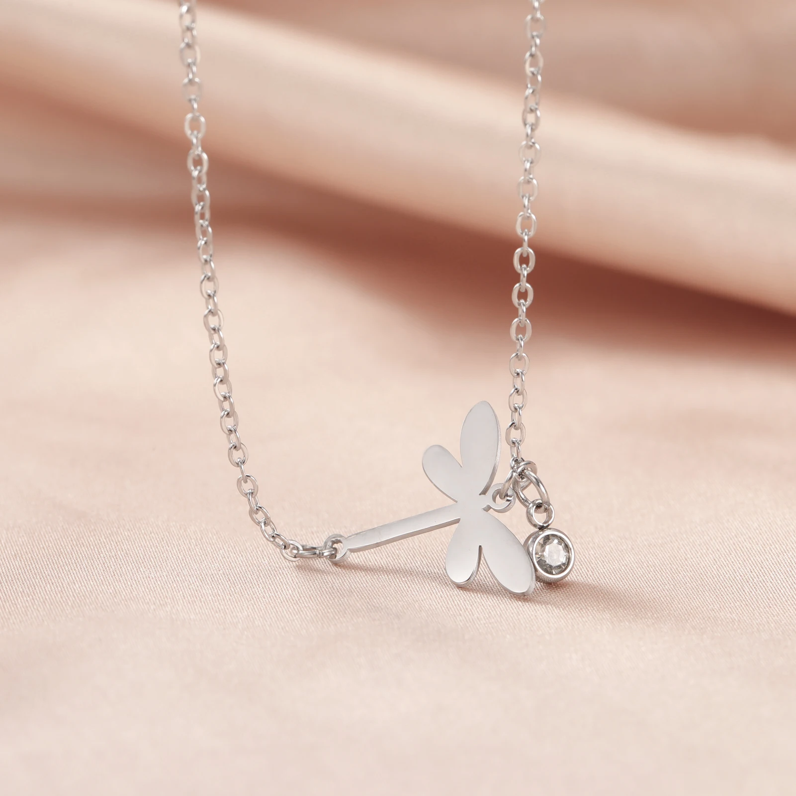 Teamer милая стрекоза с хрустальной подвеской ожерелье для женщин из нержавеющей