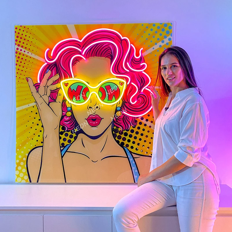 Wow Lady Pop Art светодиодный неоновая вывеска женские неоновые вывески с лицом