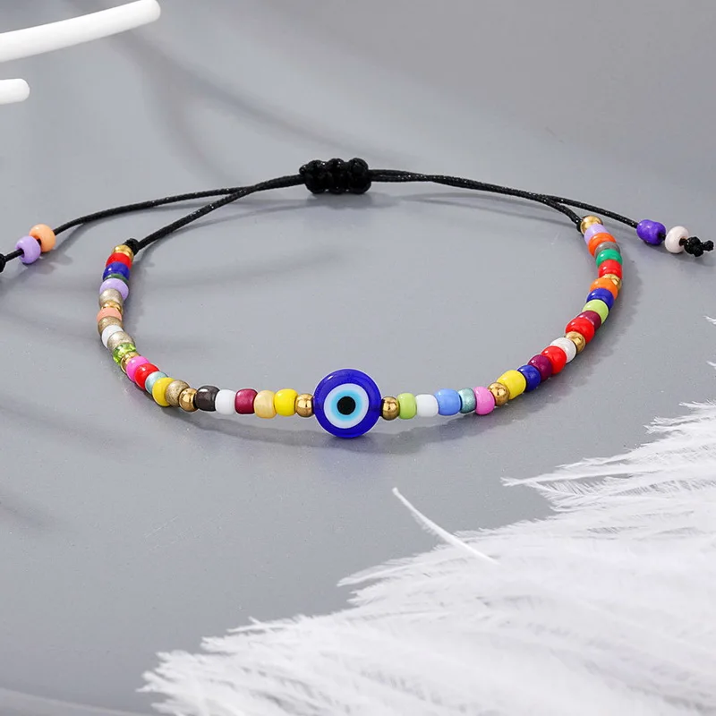 

Classic Turkish Evil Eye Bracelets for Women Handmade Small Beads Resin Colorful Eyes Adjustable Bracelet Trendy Party Jewelry