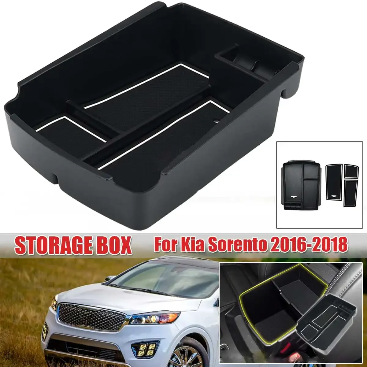 

Ящик для хранения в автомобильном подлокотнике для Kia Sorento 2016 2017 2018, ящик для хранения на центральной консоли автомобиля с 3 подушечками, аксессуары для интерьера