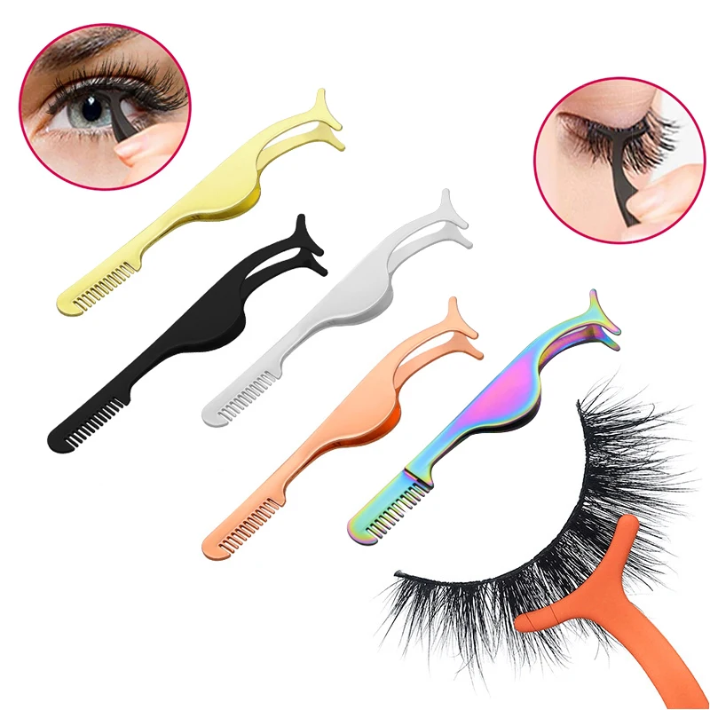 

2023 New Colorful Stainless False Eyelash Clip With Comb Multifunction Eyelash Extension Auxiliary Fake Eye Lashes Make Up Tool