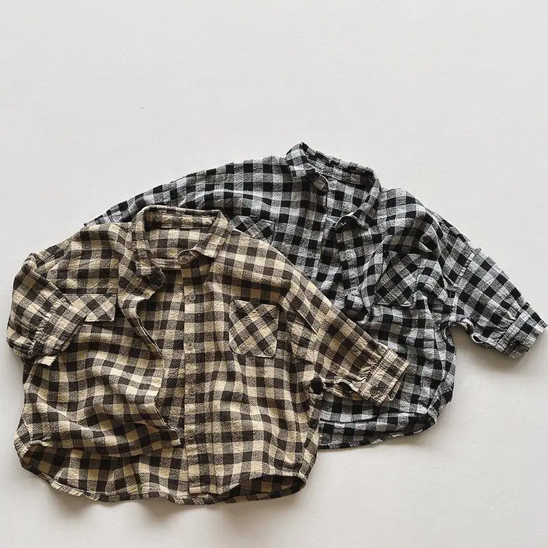 

Newborn Unisex Clothes Autumn Top Baby Boy Shirt Child Long Sleeve Plaid Shirts Kid Girl Cotton Blouse Baby Girl Clothes