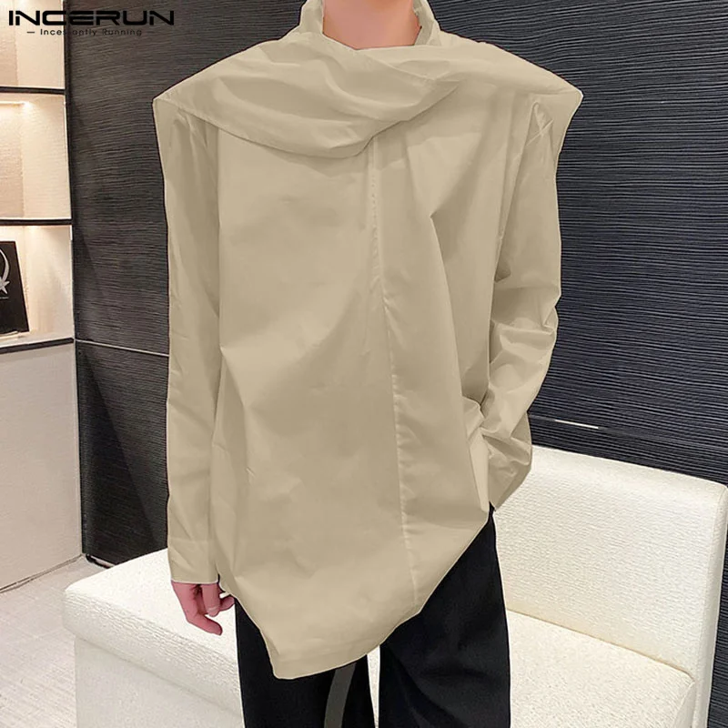 Мужская Асимметричная рубашка INCERUN однотонная повседневная мужская одежда с