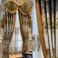 european style chenille thickened american style curtain cloth blackout relief embroidered finished curtain screen
