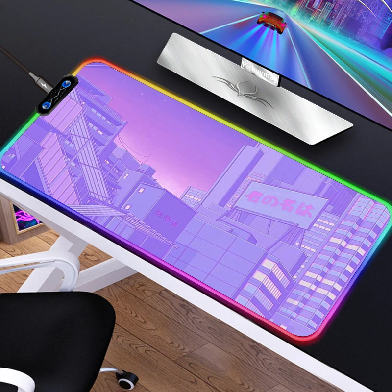 

LED Light Desk Mat Xxl Computer Mousepad Sailor Moon Landscape Backlight Keyboard Cover Keyboard Mause Gaming Mouse Pads RGB