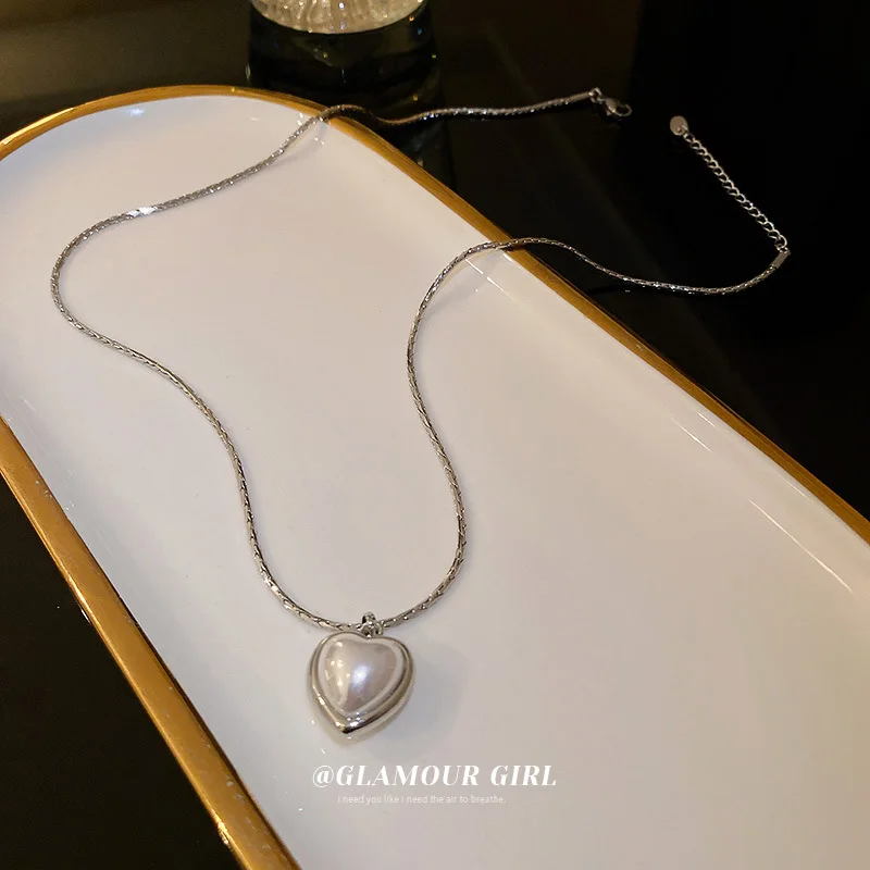 

Korean fashion simple pearl love pendant necklace female personality all-match heart-shaped necklace trend necklace