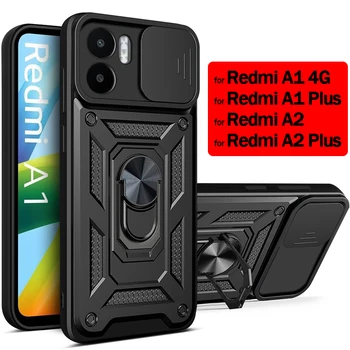 Armor Holder Cover for Xiaomi Redmi A1 4G A2 Case for Redmi A1 A2 Plus Cases Slide Camera Lens Protect Ring Stand Phone Fundas