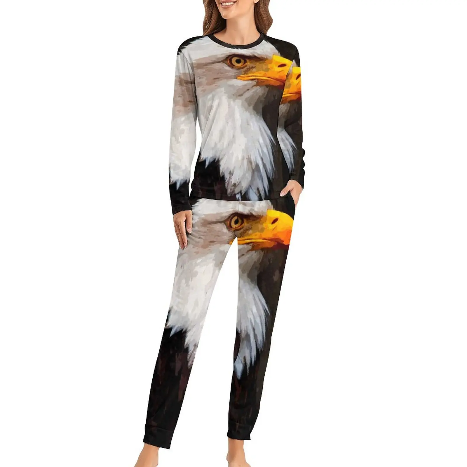 

A Beautiful Eagle Head Pajamas Long Sleeves Watercolor Animal 2 Piece Night Pajama Sets Kawaii Sleepwear Oversized Home Suit