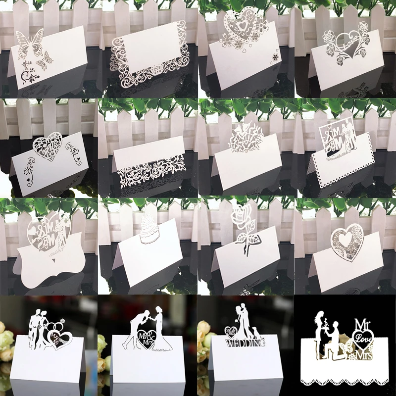 Купи 50pcs Gift Card White Lace Name Place Cards Wedding Decoration Table Decor Table Name Message Greeting Card Party за 232 рублей в магазине AliExpress