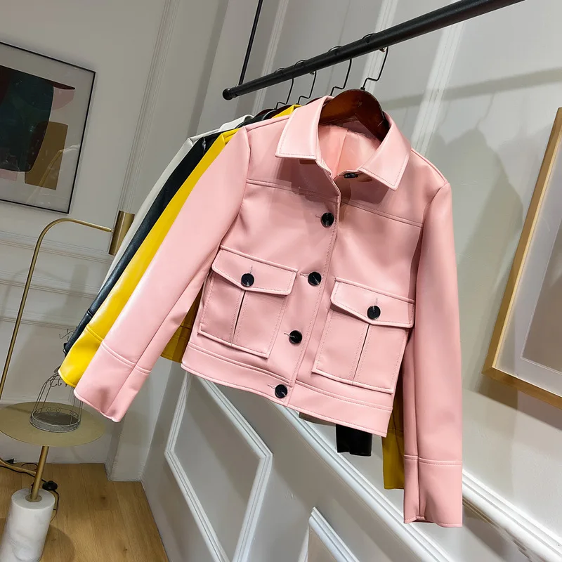 Винтажная Байкерская кожаная куртка Fitaylor короткая однобортная в стиле панк цвет