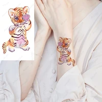 temporary tattoo stickers cartoon cute pink standing tiger animal for women men kids fake tattoos body makeup waterproof art