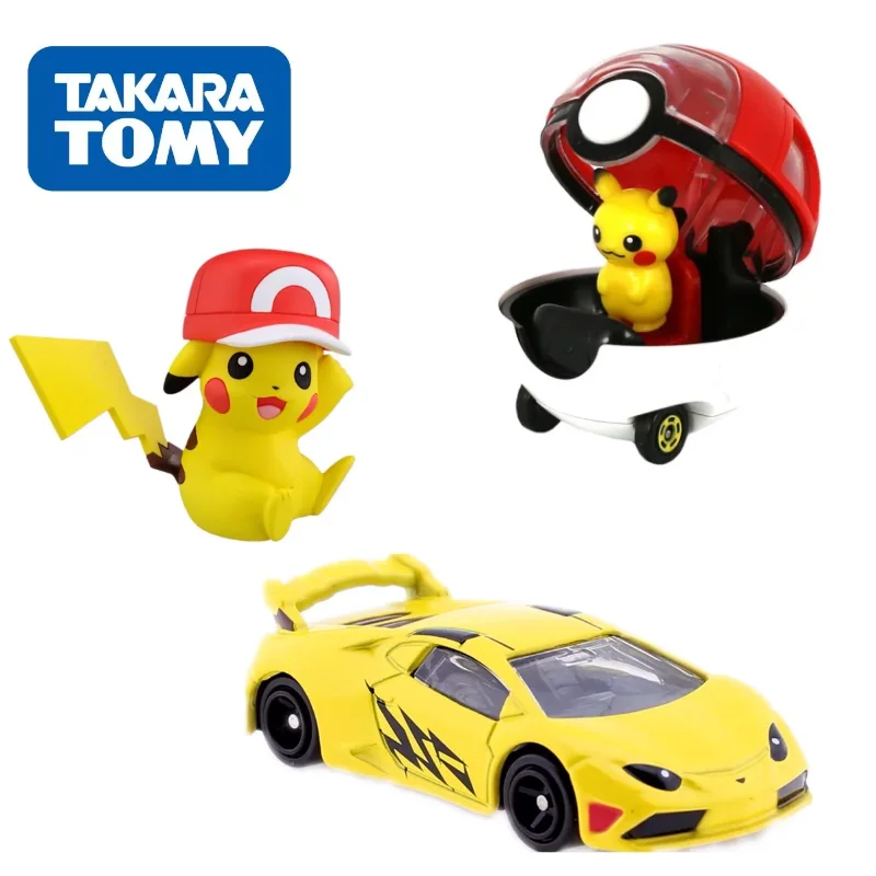 

TAKARA TOMY Kawaii Pikachu PokeBall Car Pokemon Figures Excellent Quality 4cm Anime Collection Perfect Children's Gift