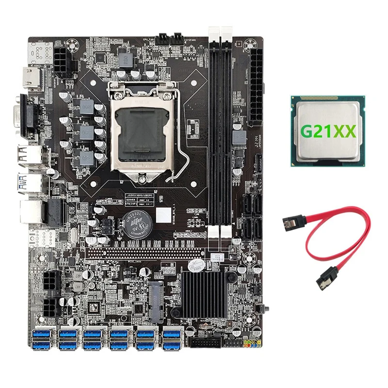 Материнская плата B75 USB ETH для майнинга + ЦП G21XX + кабель SATA 12xpcie на USB3.0 DDR3 MSATA LGA1155 B75 материнская плата для майнинга BTC (art.: 3920be075f150) - 3920be075f150