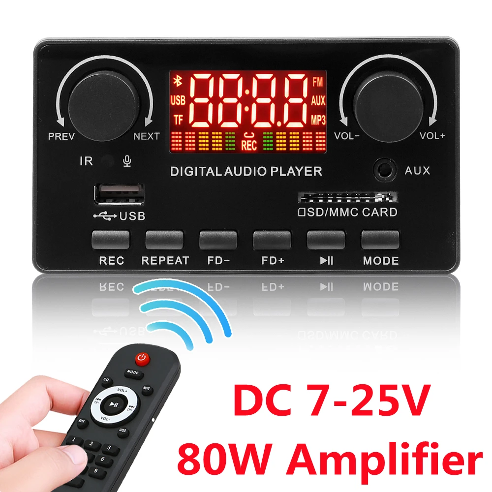 

2*40W Hands-free Decoder Board 12V Bluetooth 5.0 MP3 Player 80W Amplifier Car FM Radio Module Support FM TF USB AUX Recording