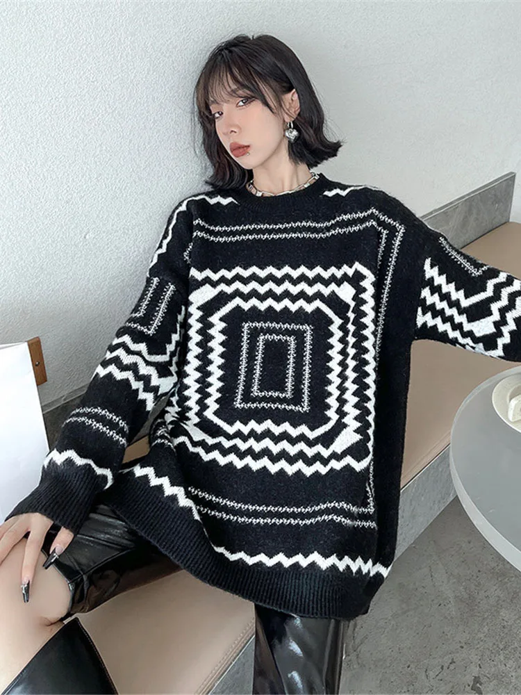 

XITAO, вязаный свитер из искусственной кожи, винтажный, модный, длинный рукав, богиня, вентилятор, повседневный стиль, осенний, элегантный, своб...