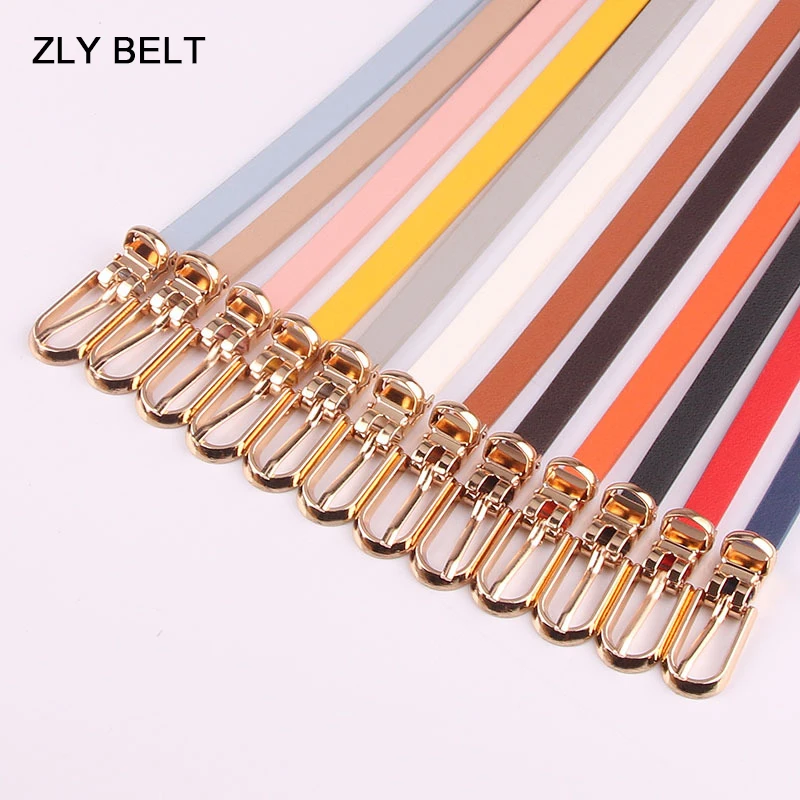 ZLY 2022 New Fashion Belt Women Colorful PU Leather Material Metal Alloy Pin Buckle Slender Type Casual Jeans Style Versatile