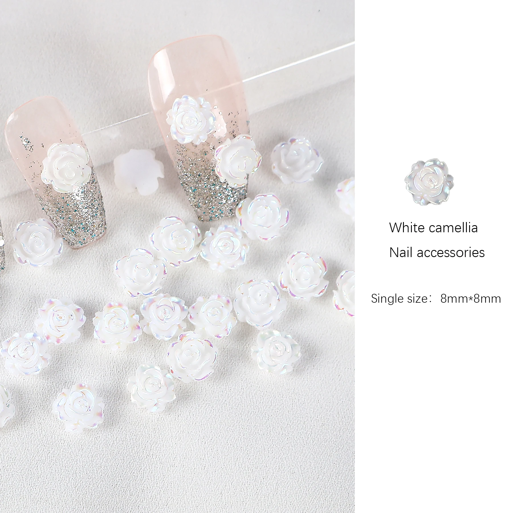 

30pcs White Rose 3D Resin Camellia Aurora Stones 3D Flower Nail Art Rhinestone Gems DIY Varnish Manicures Nails Art Accessories