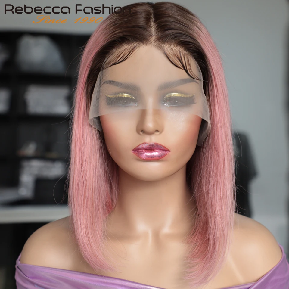 Ed Ombre Pink Bob Lace Wigs Glueless Straight Human Hair Lace Front Wigs Pre Plucked Blonde Straight Lace Front Wigs