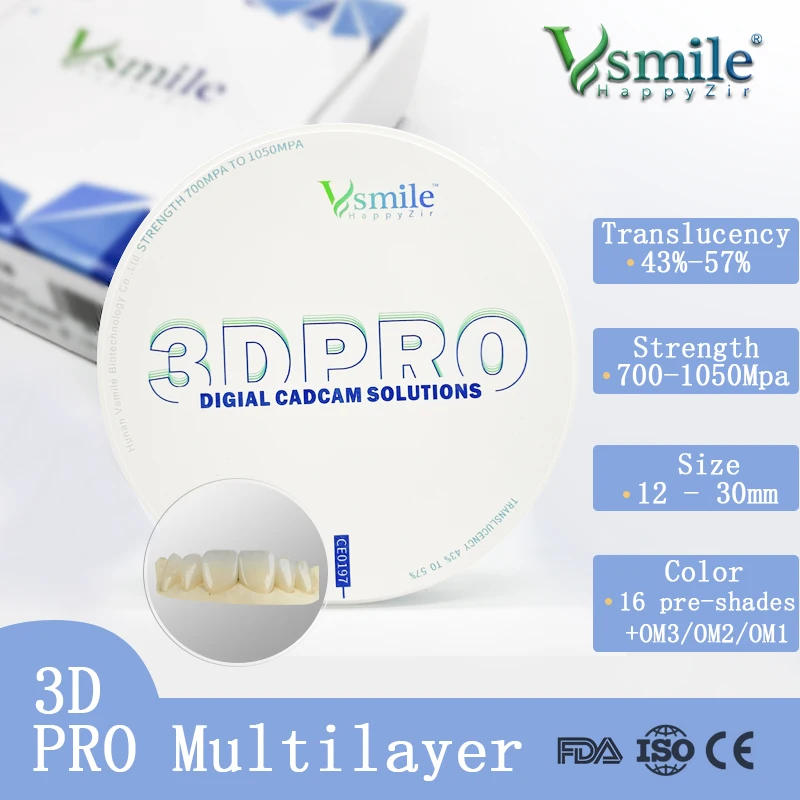 3D Plus Pro Multilayer Zirconia block for Open CADCAM System Dental Lab super translucency dental zirconia discs