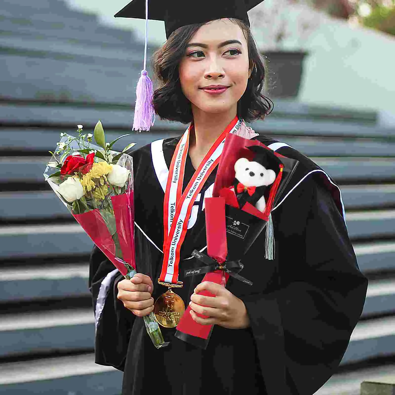 

Graduation Bouquet Plush Flower Gift Stuffed Party Decor Animal Artificial Bears Mini Rose Flowers Class Tiny Arrangements