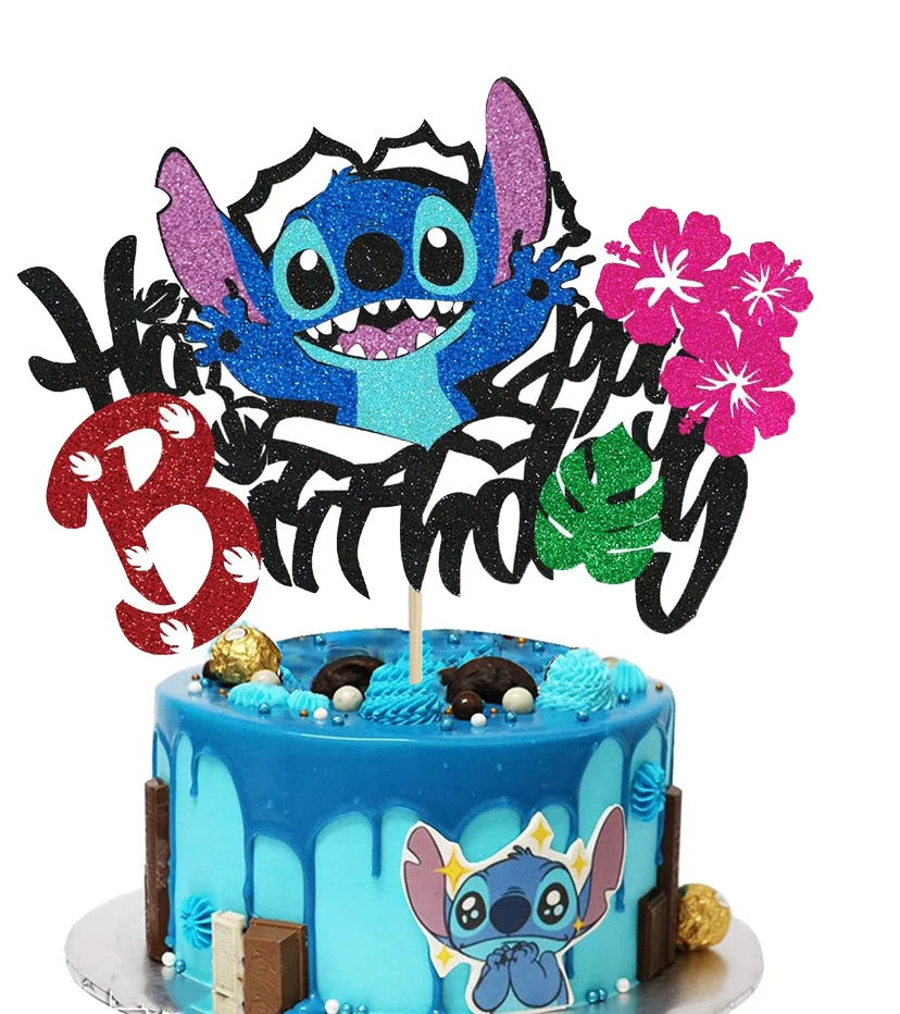 

Disney Lilo&Stitch Double-sided Glitter Cake Topper Happy Birthday Cake Decoration for Kids Birthday Party Baby Shower Cake Flag